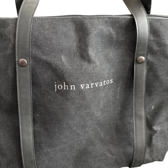 John Varvatos Canvas & Leather Tote Bag NWOT - Picture 2 of 5